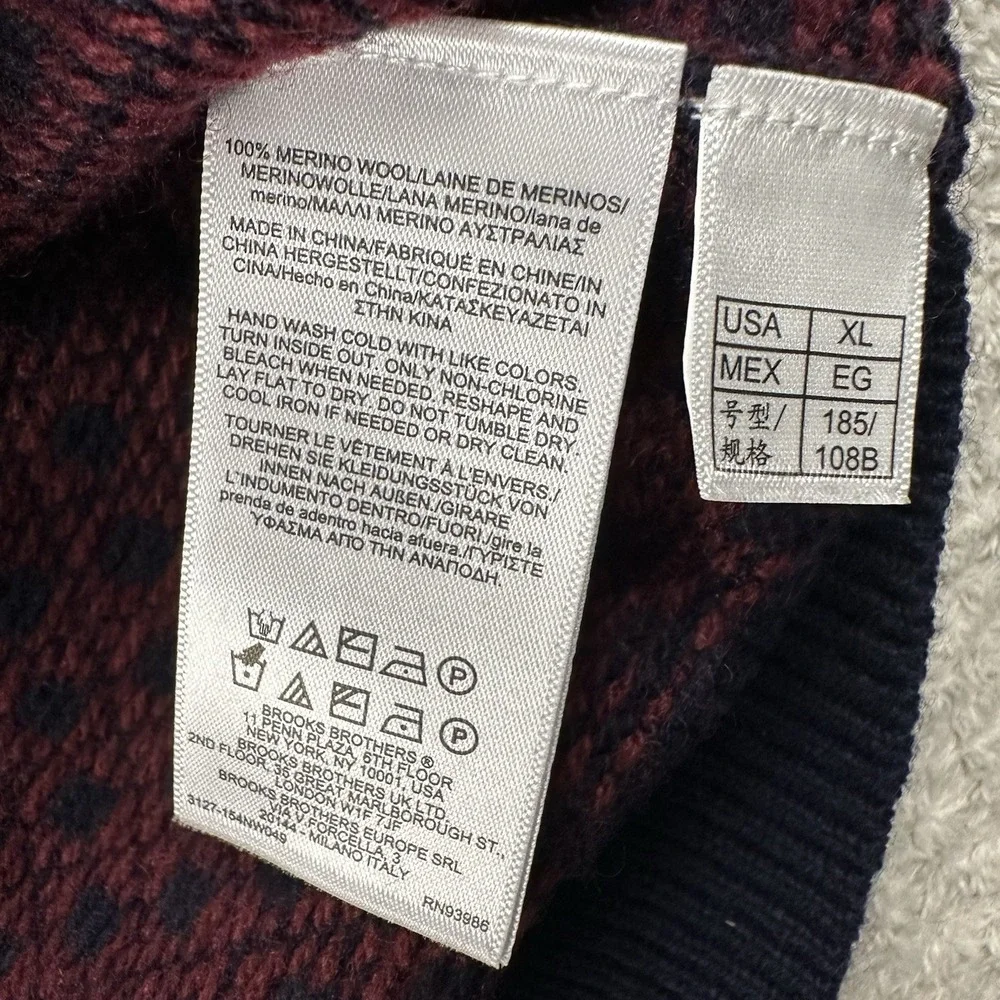 Brooks Brothers Men's‎ XL Nordic Wool Sweater half zip Burgundy navy Cabin Cozy